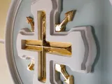 Реставраційні роботи в центральному вівтарі Свято-Озерянського храму. Реставрація розпису та ліпнини. Жовтень 2023 р.