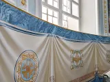 Реставраційні роботи в центральному вівтарі Свято-Озерянського храму. Оздоблення стін після реставрації. 2024 р.